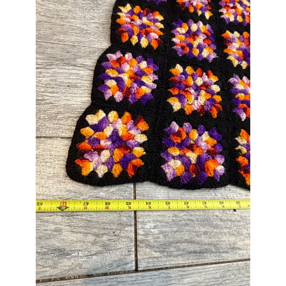 Crochet Granny Square Blanket Halloween Holiday Afghan Throw Handmade Vintage